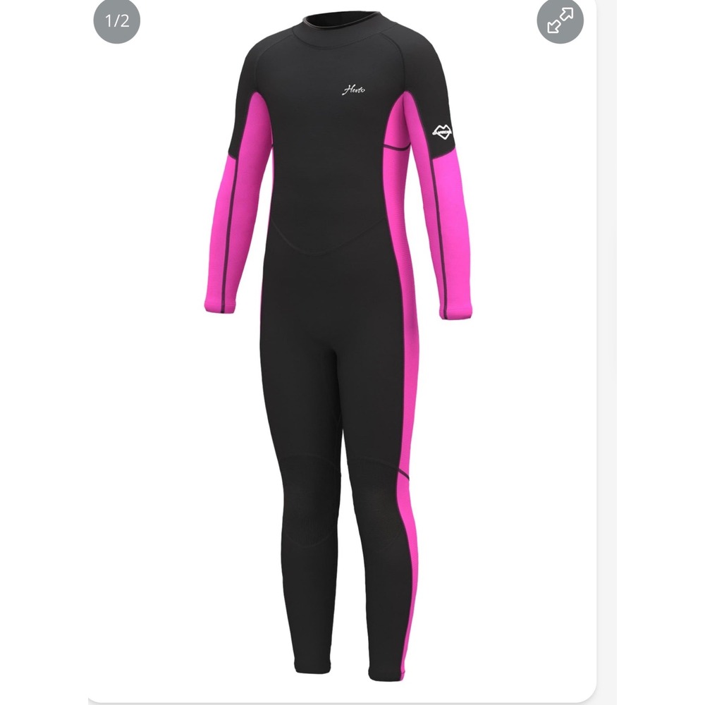 Hevto Wetsuit Girls Size 14 Black Pink New Full Body 3mm Neoprene Thermal Surf